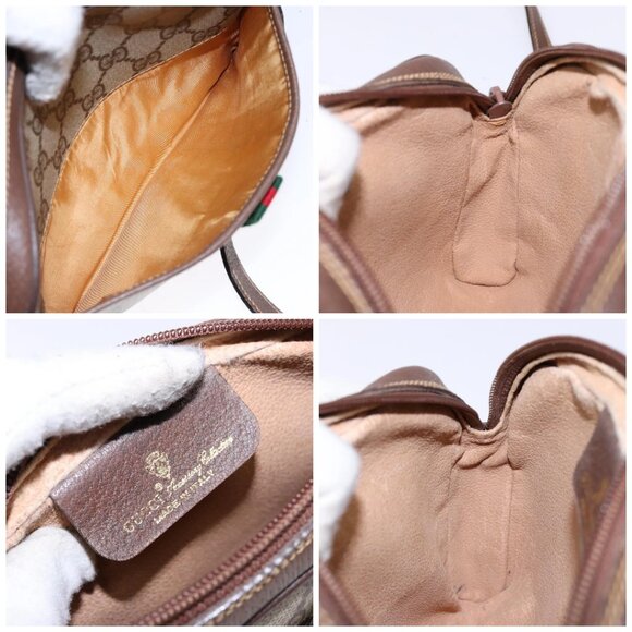 GUCCI GG Supreme Web Sherry Line Bag PVC Beige Gold - Picture 15 of 16